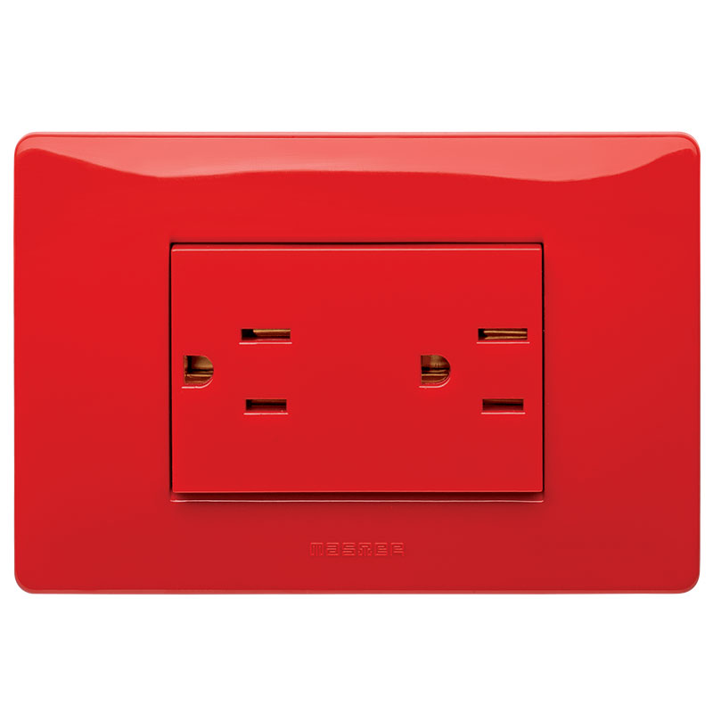 Double Prise 2P+T 15A + Plaque rouge