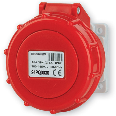Prise 3P+T 16A 380V 6h Rouge IP67