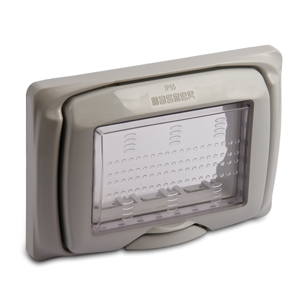 Tapa portamecanis. IP55 3 modulos, gris