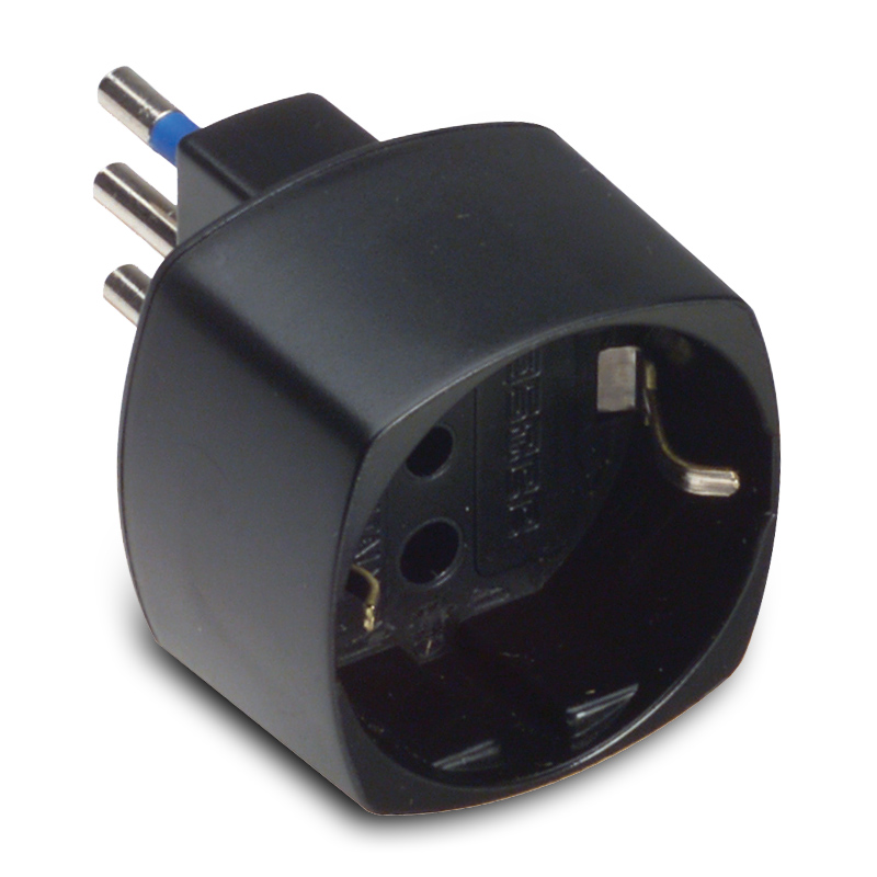 10A 2P+E Schuko adaptor Black
