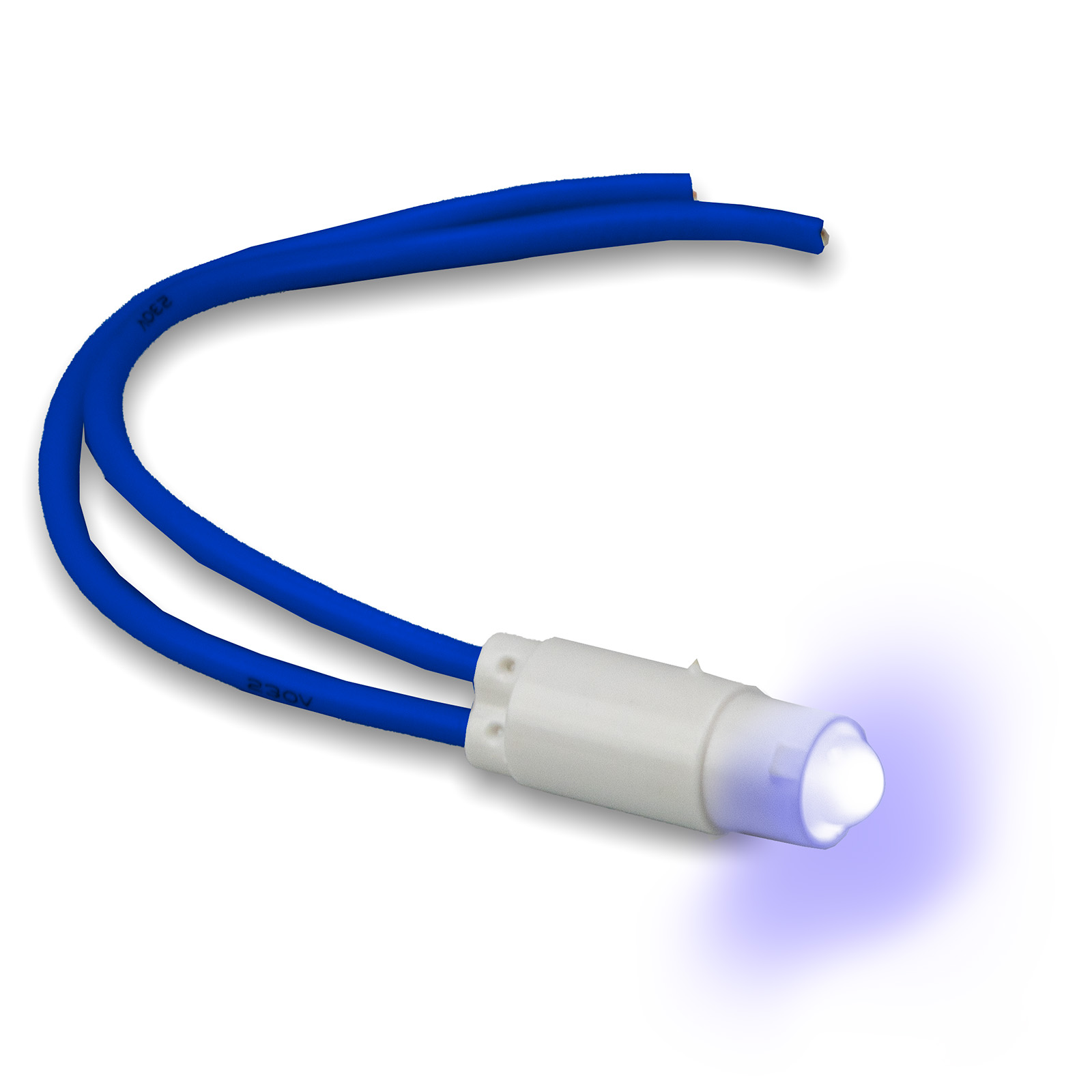 Témoin lumineux bleu 110/230V,câble 10cm