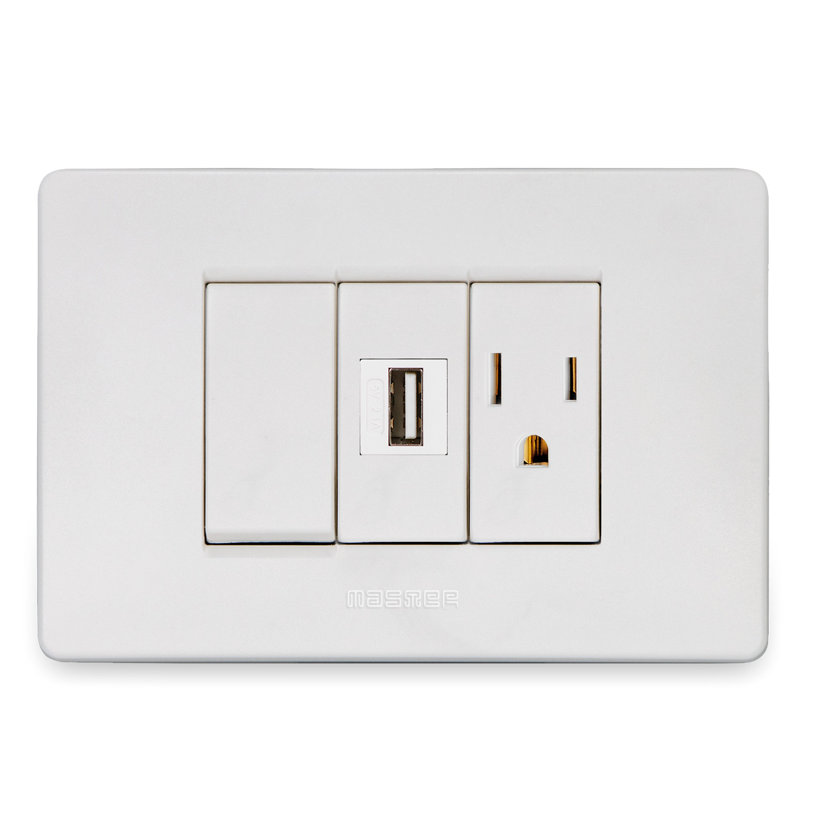 Switch+2.1A 5V USB+15A 2P+E socket
